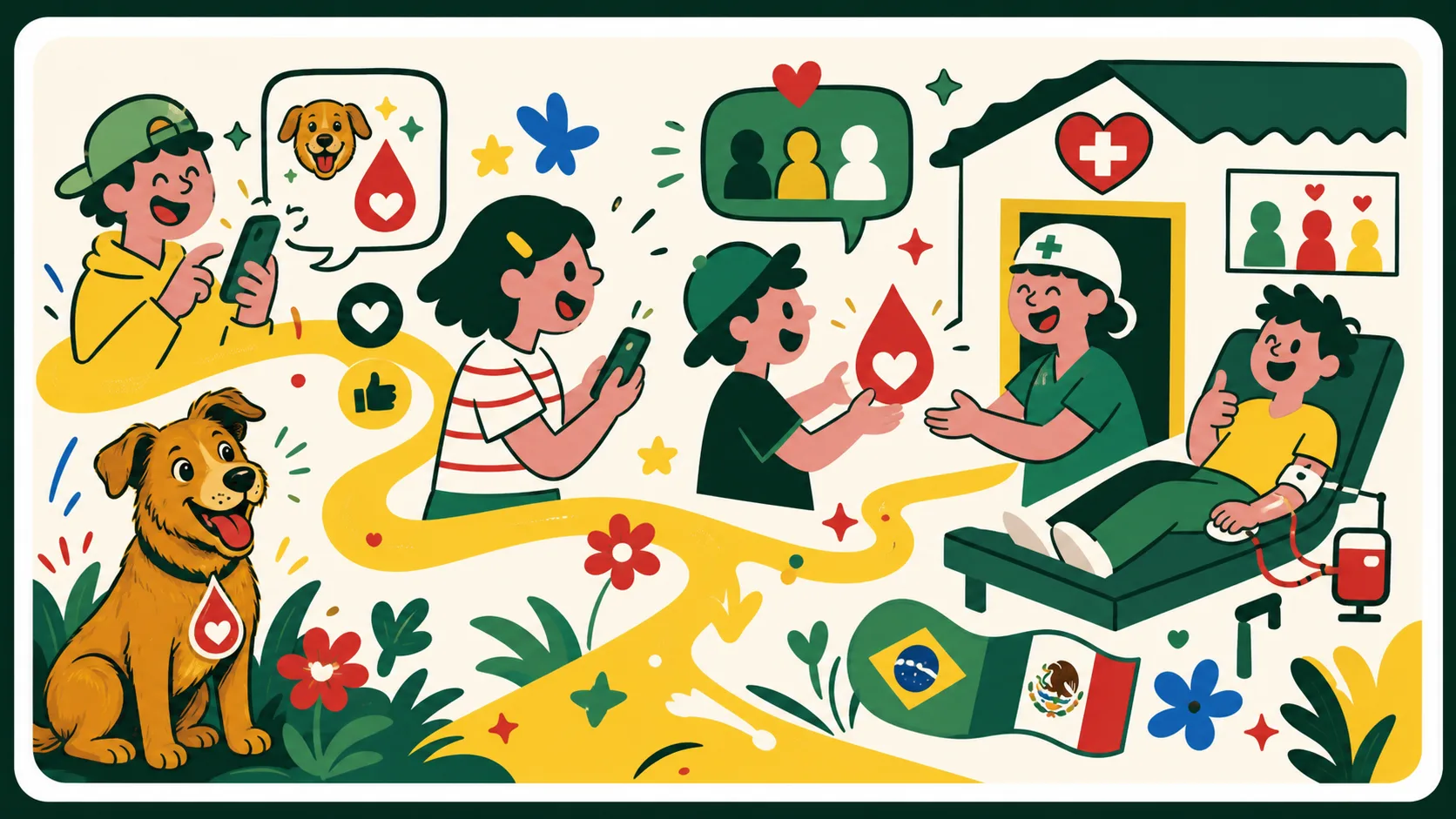 Ilustração mostrando o caminho de uma postagem até um hemocentro